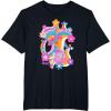 imageFurby Groovy Vintage 70s Rainbow Floral Waves Poster TShirtBlack