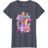 imageFurby Groovy Vintage 70s Rainbow Floral Waves Poster TShirtHeather Blue