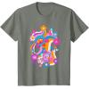 imageFurby Groovy Vintage 70s Rainbow Floral Waves Poster TShirtOlive Heather