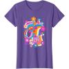imageFurby Groovy Vintage 70s Rainbow Floral Waves Poster TShirtPurple Heather