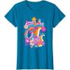 imageFurby Groovy Vintage 70s Rainbow Floral Waves Poster TShirtSapphire Blue