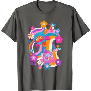 imageFurby Groovy Vintage 70s Rainbow Floral Waves Poster TShirtAsphalt Grey