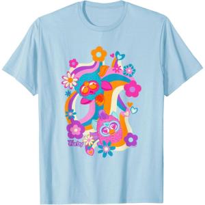 imageFurby Groovy Vintage 70s Rainbow Floral Waves Poster TShirtBaby Blue