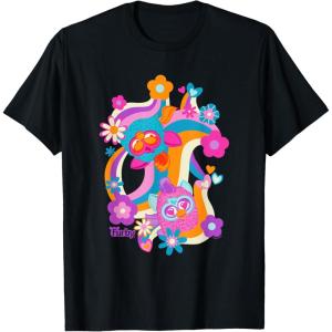 imageFurby Groovy Vintage 70s Rainbow Floral Waves Poster TShirtBlack