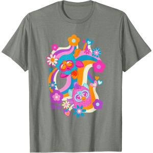 imageFurby Groovy Vintage 70s Rainbow Floral Waves Poster TShirtOlive Heather