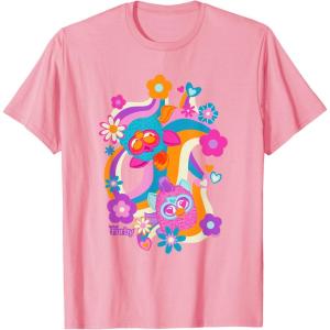 imageFurby Groovy Vintage 70s Rainbow Floral Waves Poster TShirtPink