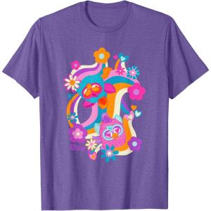 imageFurby Groovy Vintage 70s Rainbow Floral Waves Poster TShirtPurple Heather