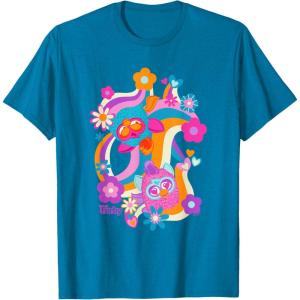 imageFurby Groovy Vintage 70s Rainbow Floral Waves Poster TShirtSapphire Blue