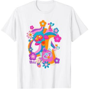 imageFurby Groovy Vintage 70s Rainbow Floral Waves Poster TShirtWhite