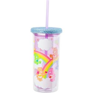imageSilver Buffalo Furby Pastel Iridescent Plastic Tall Cold Cup with Lid and Straw 20 OuncesCare Bears with Rhinestones Lid