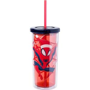 imageSilver Buffalo Furby Pastel Iridescent Plastic Tall Cold Cup with Lid and Straw 20 OuncesSpiderMan in Santa Hat
