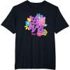 imageFurby Groovy Vintage Love 70s Rainbow Floral Purple Logo TShirtBlack