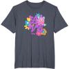 imageFurby Groovy Vintage Love 70s Rainbow Floral Purple Logo TShirtHeather Blue
