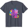 imageFurby Groovy Vintage Love 70s Rainbow Floral Purple Logo TShirtHeather Blue