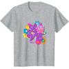 imageFurby Groovy Vintage Love 70s Rainbow Floral Purple Logo TShirtHeather Grey