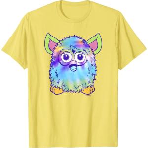 imageFurby Classic Toy Tie Dye Pattern Vintage Smiling Portrait TShirtLemon Yellow