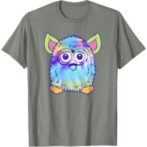 imageFurby Classic Toy Tie Dye Pattern Vintage Smiling Portrait TShirtOlive Heather