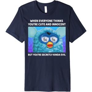 imageFurby Cute But Secretly Kinda Evil Photo Meme Premium TShirtNavy Blue