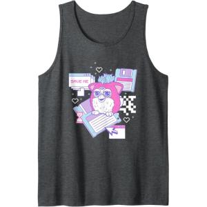 imageFurby Cute Retro Computer Friend Save Me Big Chest Poster Tank TopDark Heather Grey