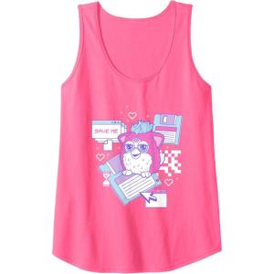 imageFurby Cute Retro Computer Friend Save Me Big Chest Poster Tank TopNeon Pink