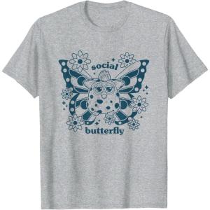 imageFurby Cute Social Butterfly Floral Big Chest Logo TShirtHeather Grey