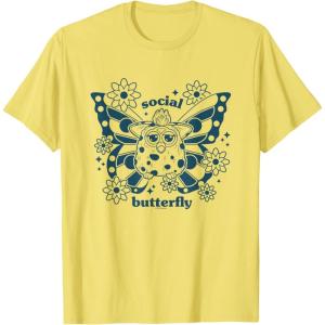 imageFurby Cute Social Butterfly Floral Big Chest Logo TShirtLemon Yellow