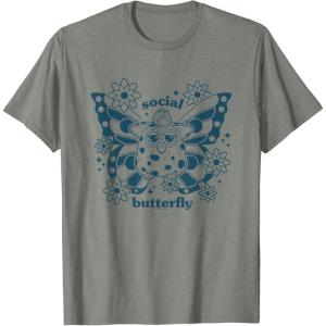imageFurby Cute Social Butterfly Floral Big Chest Logo TShirtOlive Heather