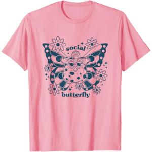 imageFurby Cute Social Butterfly Floral Big Chest Logo TShirtPink