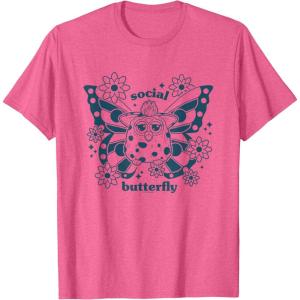 imageFurby Cute Social Butterfly Floral Big Chest Logo TShirtPink Heather