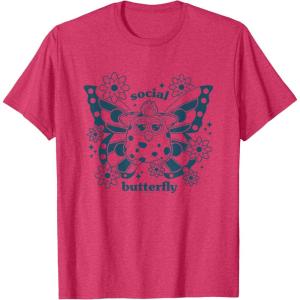 imageFurby Cute Social Butterfly Floral Big Chest Logo TShirtRed Heather