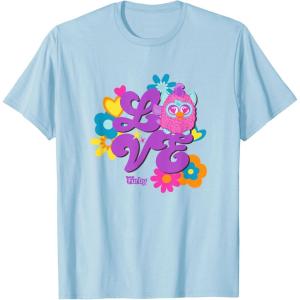 imageFurby Groovy Vintage Love 70s Rainbow Floral Purple Logo TShirtBaby Blue