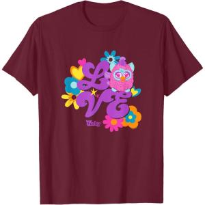 imageFurby Groovy Vintage Love 70s Rainbow Floral Purple Logo TShirtBurgundy
