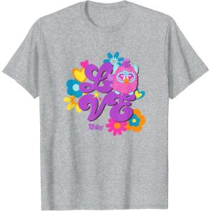 imageFurby Groovy Vintage Love 70s Rainbow Floral Purple Logo TShirtHeather Grey