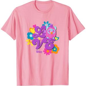 imageFurby Groovy Vintage Love 70s Rainbow Floral Purple Logo TShirtPink