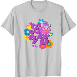 imageFurby Groovy Vintage Love 70s Rainbow Floral Purple Logo TShirtSilver Grey