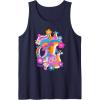 imageFurby Groovy Vintage 70s Rainbow Floral Waves Poster Tank TopNavy Blue