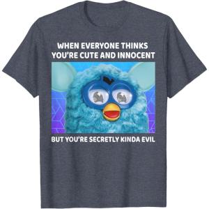 imageFurby Cute But Secretly Kinda Evil Photo Meme TShirtHeather Blue