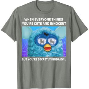 imageFurby Cute But Secretly Kinda Evil Photo Meme TShirtOlive Heather