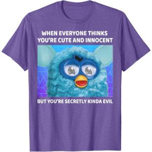 imageFurby Cute But Secretly Kinda Evil Photo Meme TShirtPurple Heather