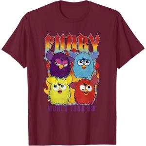 imageFurby Vintage Classic World Tour Rainbow Neon Rock Poster TShirtBurgundy