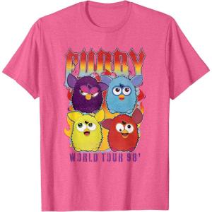 imageFurby Vintage Classic World Tour Rainbow Neon Rock Poster TShirtPink Heather