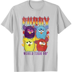 imageFurby Vintage Classic World Tour Rainbow Neon Rock Poster TShirtSilver Grey