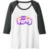 imageFurby Club Furby Colorful Gradient Furry Logo Raglan Baseball TeeDark Heather GreyWhite