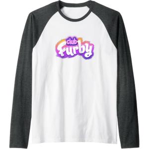 imageFurby Club Furby Colorful Gradient Furry Logo Raglan Baseball TeeDark Heather GreyWhite