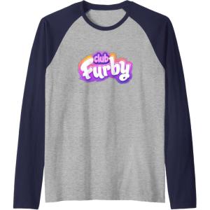 imageFurby Club Furby Colorful Gradient Furry Logo Raglan Baseball TeeNavy BlueAthletic Heather