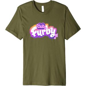 imageFurby Club Furby Colorful Gradient Musical Notes Furry Logo Premium TShirtOlive Green