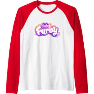 imageFurby Club Furby Colorful Gradient Musical Notes Furry Logo Raglan Baseball TeeRedWhite