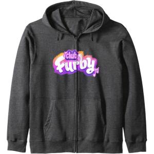 imageFurby Club Furby Colorful Gradient Musical Notes Furry Logo Zip HoodieDark Heather Grey