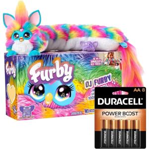 imageFurby DJ Interactive Toy Super Snuggly Rainbow Electronic Plush with Music Lights Motion and Games  Duracell Coppertop AA Batteries 8 Count with Power Boost Ingredients BundleDJ Furby  Duracell AA 8Pack Bundle