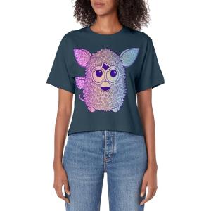 imageFurby Retro Neon Gradient Big Cute Portrait Womens Crop TopDark Blue